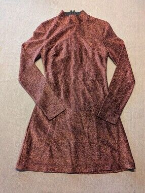 Women "Bardot" red glittering long sleeve short dress. Size 6. Medium